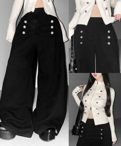 【 微起毛 】ナポレオンデザインボリュームワイドパンツ ／ napoleon design volume wide pants