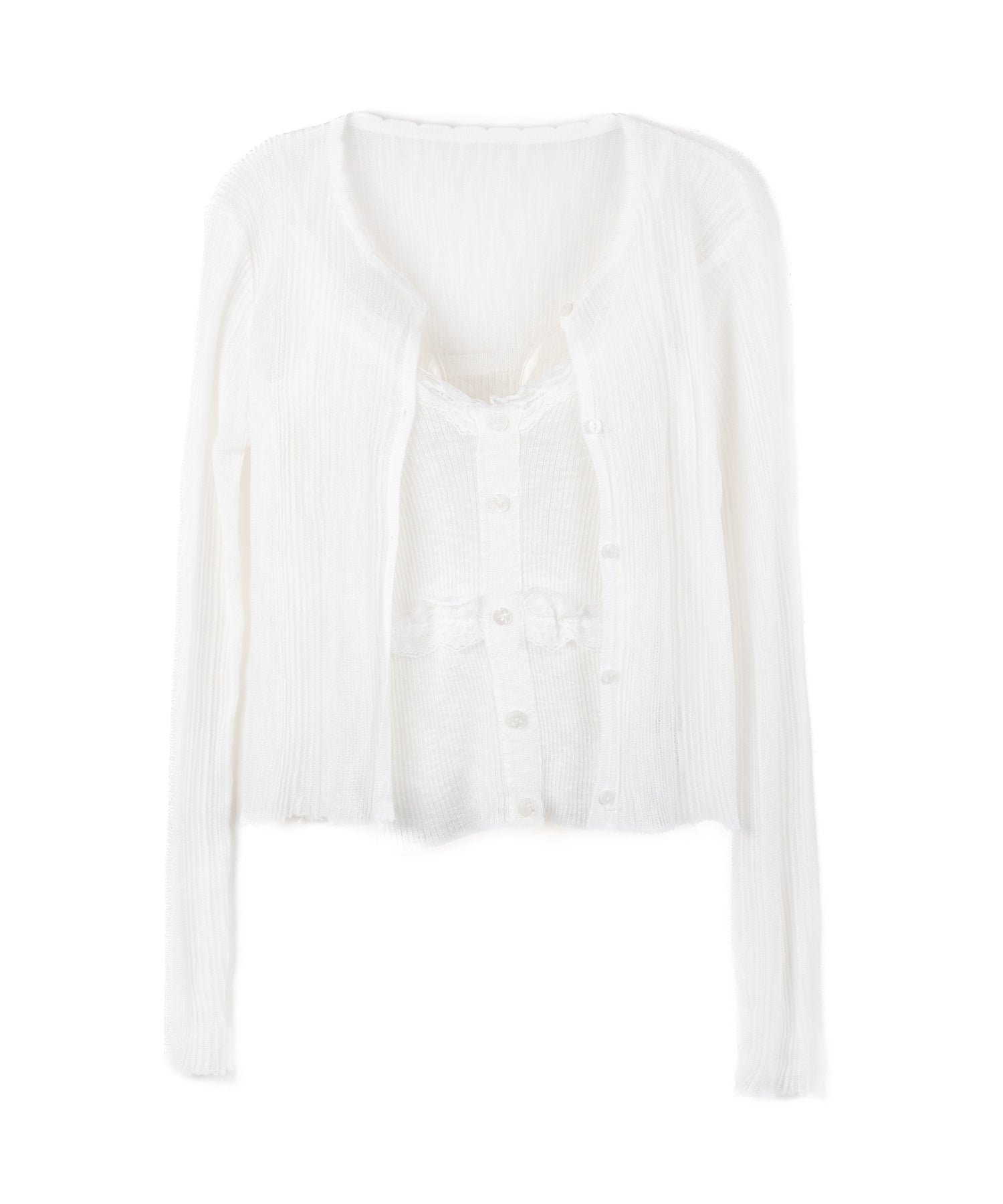 【 2点セット 】フロントレースシアーニットキャミソール ＋カーディガン SET / front lace sheer knit camisole + cardigan set