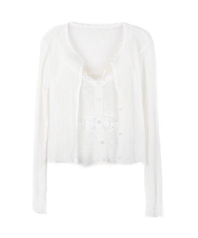【 2点セット 】フロントレースシアーニットキャミソール ＋カーディガン SET / front lace sheer knit camisole + cardigan set