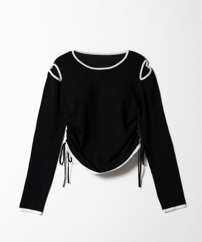 【 ４color 】パイピングカットアウトサイドリボンニットトップス