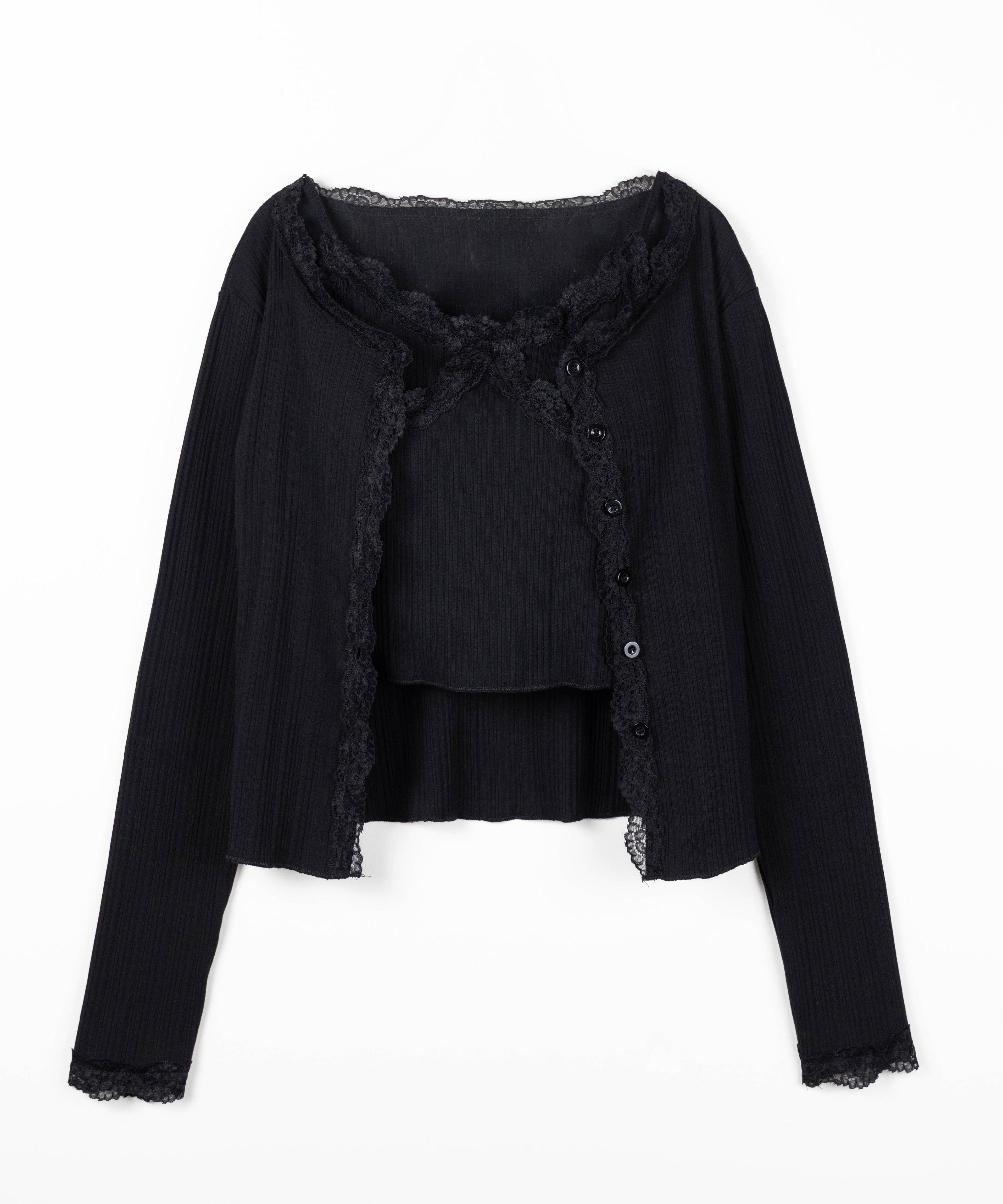 【 ２点セット 】レースドッキングリブキャミソール ＋ カーディガンセット ／ lace docking lib camisole + cardigan SET