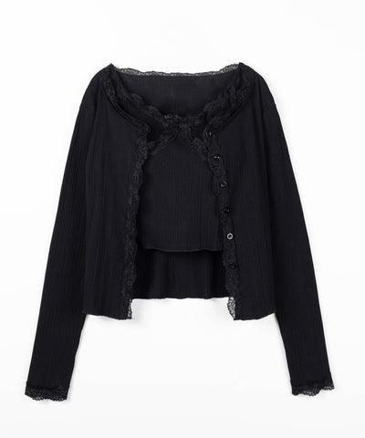 【 ２点セット 】レースドッキングリブキャミソール ＋ カーディガンセット ／ lace docking lib camisole + cardigan SET