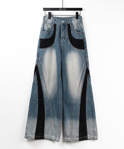 【 ４size 】ブラックスウィッチングヴィンテージワイドデニム ／ black switching vintage wide denim