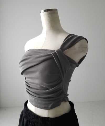 【 カップ付き 】ワンショルアシンメトリーショートキャミソール ／ one shoulder asymmetry short camisole