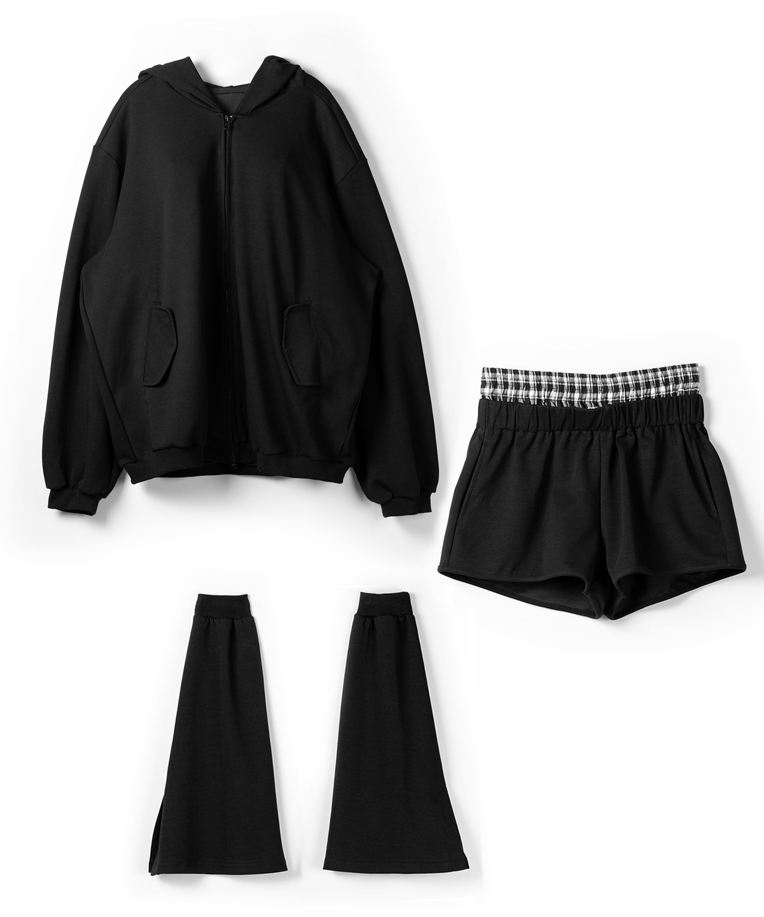 【 ３点セット 】BIGシルエットパーカー ＋ ショートパンツ ＋ レッグカバー SET ／ big silhouette hoodie + short pants + leg covers