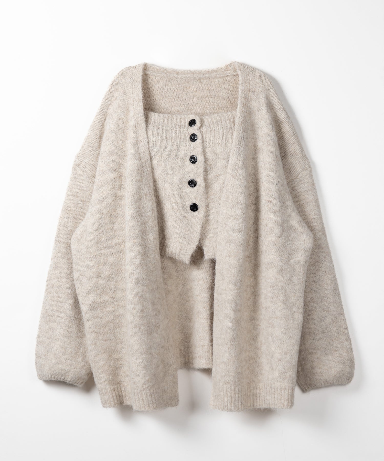 【 ２点セット 】ニットボタンビスチェ ＋ロングカーディガンセット ／ knit button bustier + long cardigan set