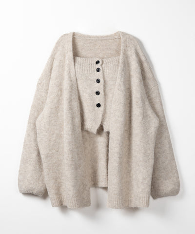 【 ２点セット 】ニットボタンビスチェ ＋ロングカーディガンセット ／ knit button bustier + long cardigan set