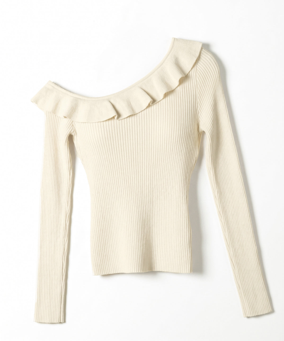 ワンショルフリルタイトリブニットトップス ／ one-shoulder frill tight rib knit tops