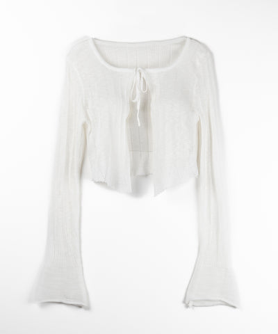 【 ２color 】フロントリボンシアーニットショートカーディガン ／ front ribbon sheer knit short cardigan