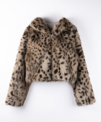 【 限定先行販売 】レオパードフェイクファーフーディショートコート ／ reopard  fakefur hoodie short coat