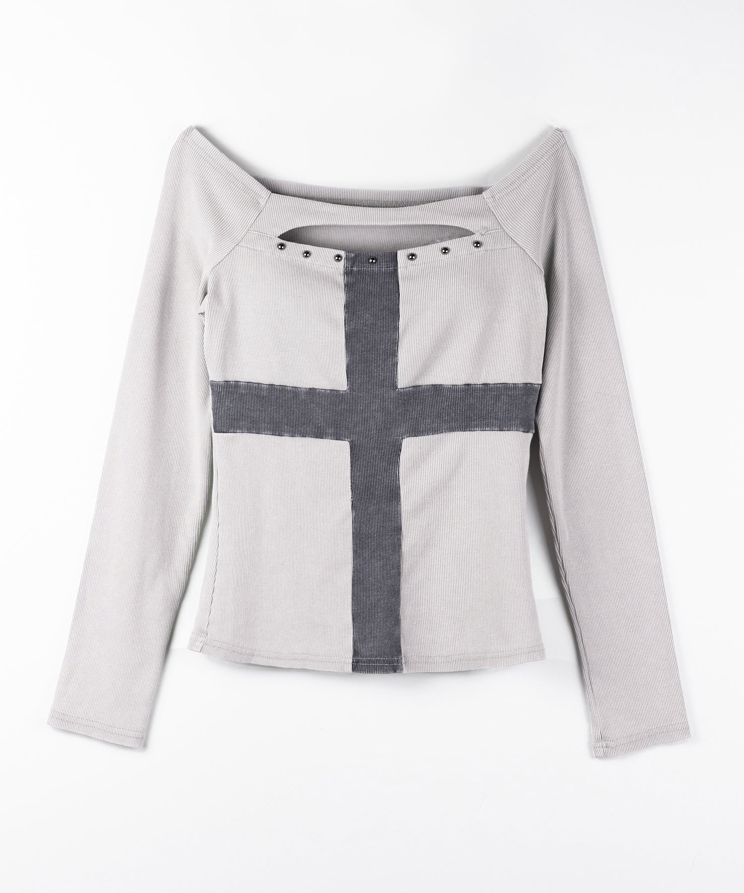【限定先行販売】十字架ヴィンテージクロスオフショルスリムリブトップス ／ vintage cross cutout offshoulder slim lib tops