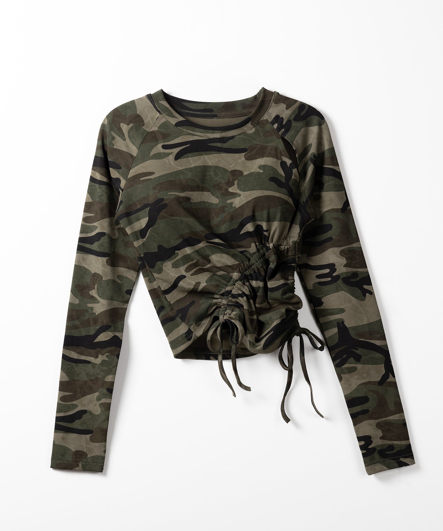 サイドシャーリングカモフラミリタリートップス ／ side shirring camouflage military tops
