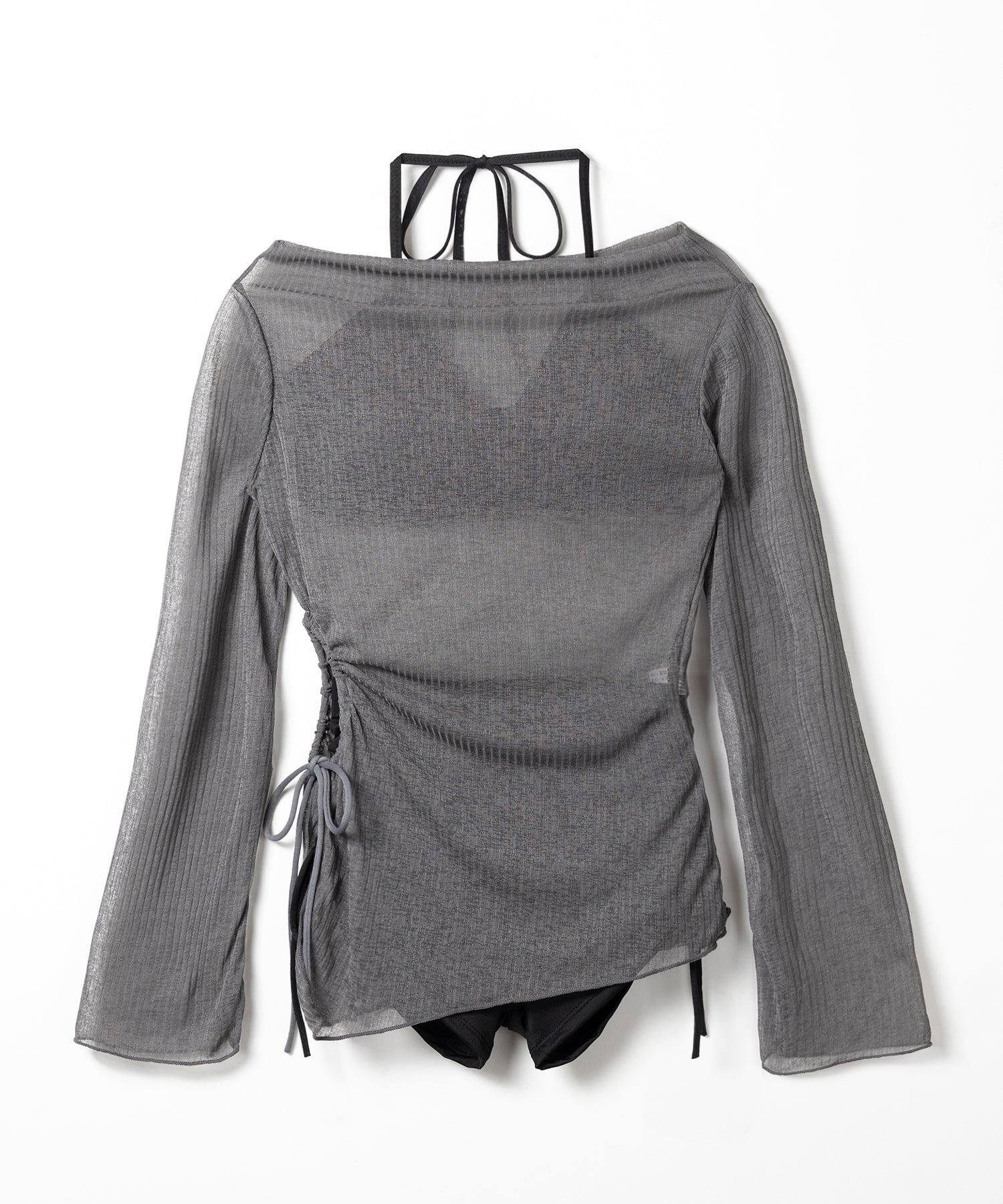 【 レディース水着／３点セット 】シアートップス付き　シャーリングリボンホルターネックハイウエストビキニ ／ ( 3piece ) sheer tops SET shirring ribbon halter neck high waist bikini