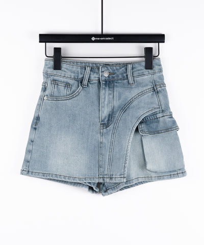 カーゴポケットレイヤードデニムミニスカパン ／ cargo pocket layered denim mini skirt pants