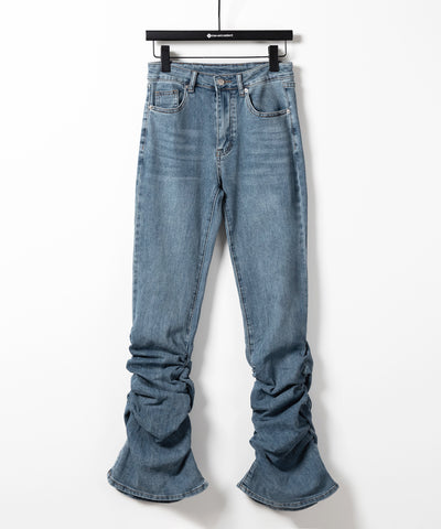 ヘムシャーリングギャザーストレッチフレアパンツ ／ Hem shirring gather stretch flare pants