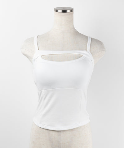 【 ３color ／ カップ付き 】胸開きカットアウトデザインスリムキャミソール ／ chest open cutout design slim camisole