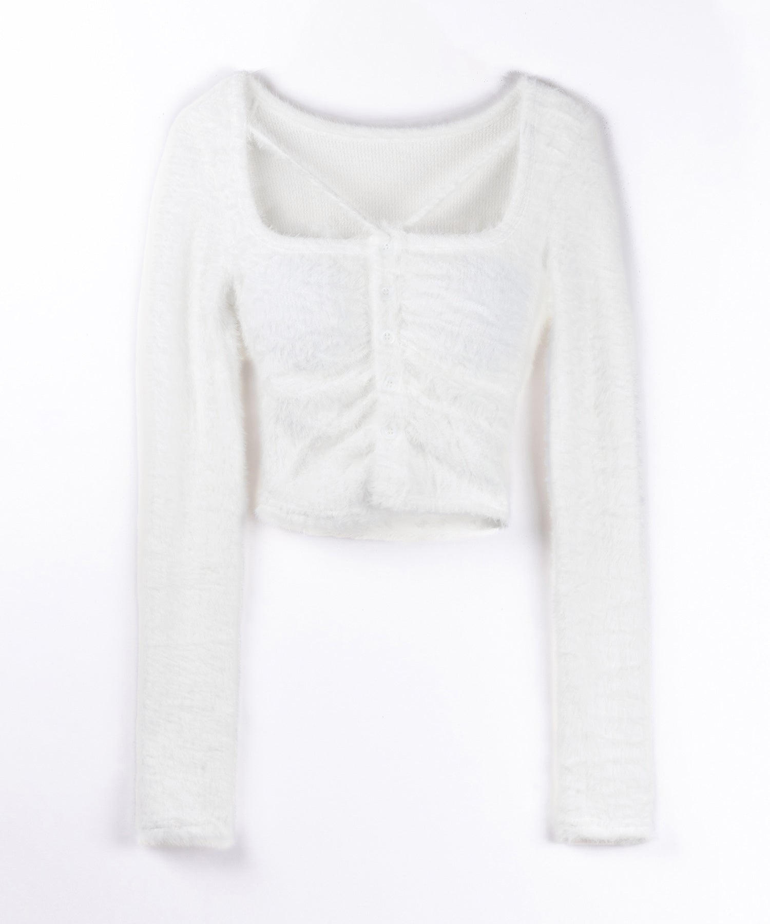 クロスストラップスクエアショートシャギーカーディガン ／ cross strap square short shaggy cardigan