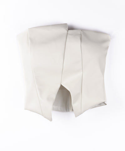 【 ２color 】アシンメトリー切替フェイクレザービスチェ ／ asymmetry switching fake leather bustier