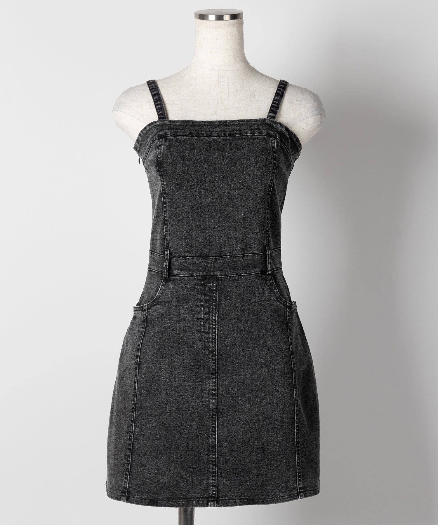【 ２color 】ウォッシュデニムハイウエストミニキャミワンピース ／ wash denim high waist mini cami onepiece