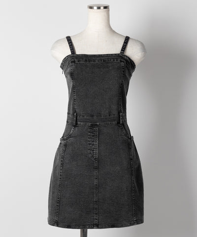 【 ２color 】ウォッシュデニムハイウエストミニキャミワンピース ／ wash denim high waist mini cami onepiece