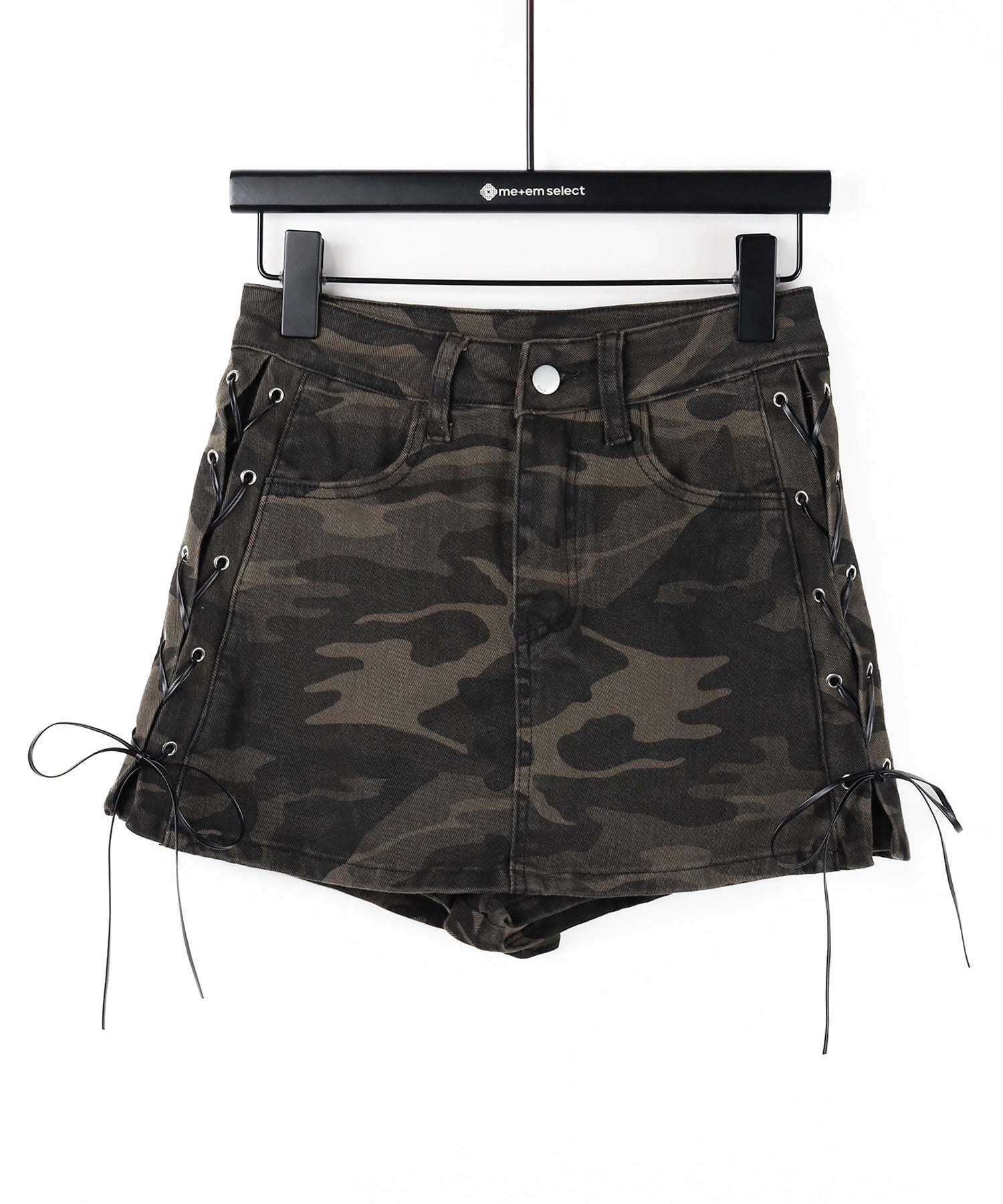 ヴィンテージカモフラレースアップデニムミニスカパン ／ vintage camouflage lace up denim mini skirt pants