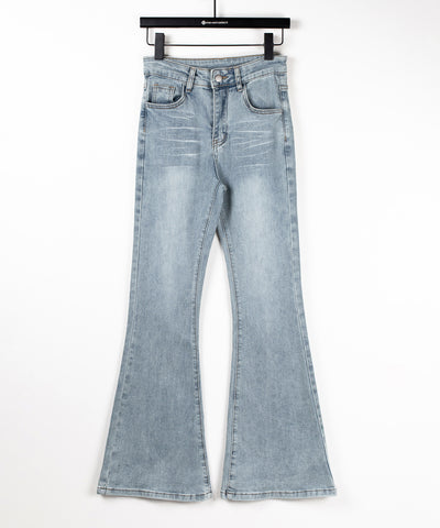 【４size 】バックリボンレースアップ美脚ストレッチフレアデニム ／ back ribbon lace up slim leg stretch flare denim