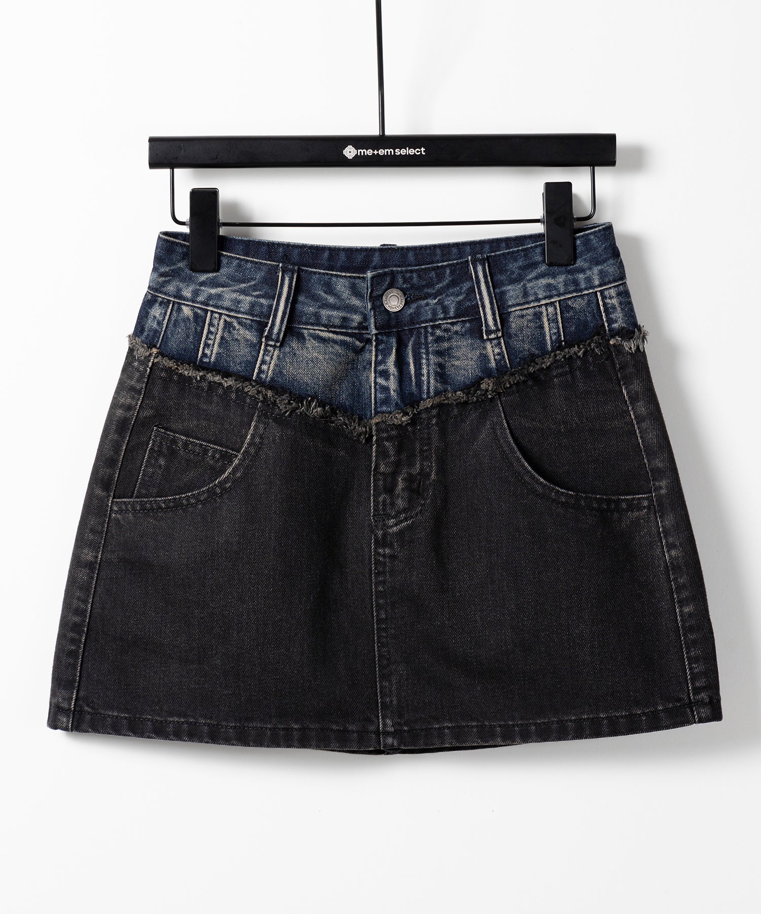 【 ３size ／ ２color 】ダメージドッキングヴィンテージデニムミニスカート ／damage docking vintage denim mini skirt