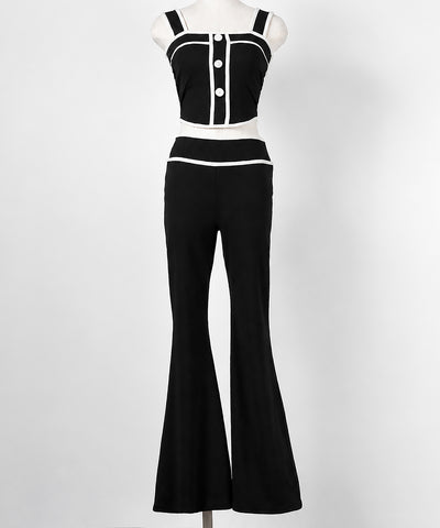 【 セットアップ】フロントボタンパイピングビスチェ＋ フレアパンツ ＳＥＴ ／ 【 SETUP 】front button piping buister ＋ flare pants SET
