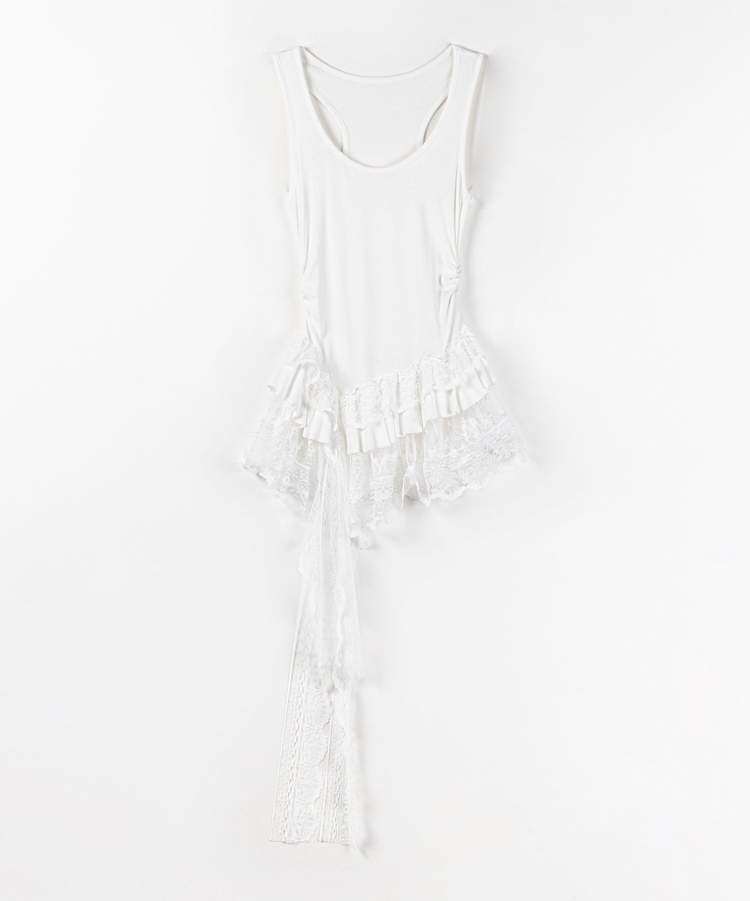レースフリルアシンメトリータンクトップ ／lace frill asymmetry tank top