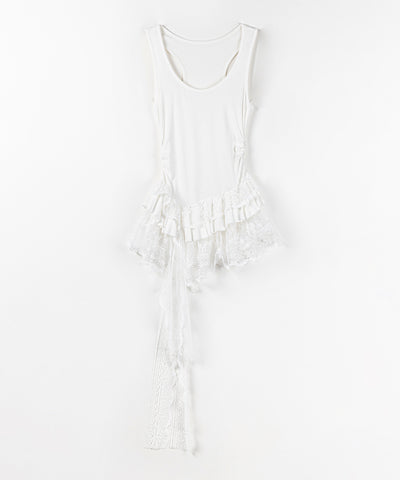 レースフリルアシンメトリータンクトップ ／lace frill asymmetry tank top