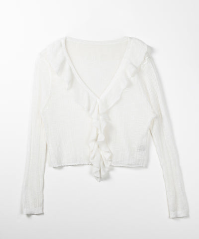 フリルシアールーズニットカーディガン ／ frill sheer loose knit cardigan