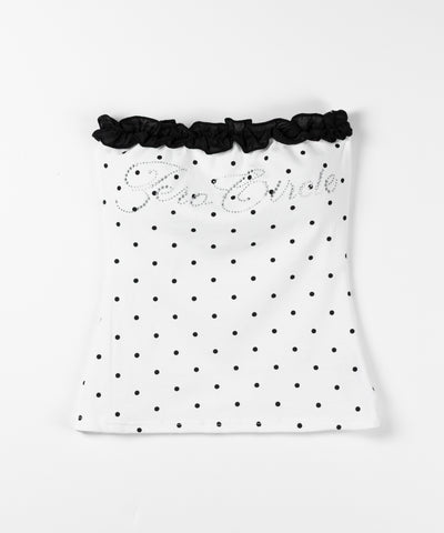 ラインストーンドットフリルベアトップス ／ Rhinestone dot frill bare tops
