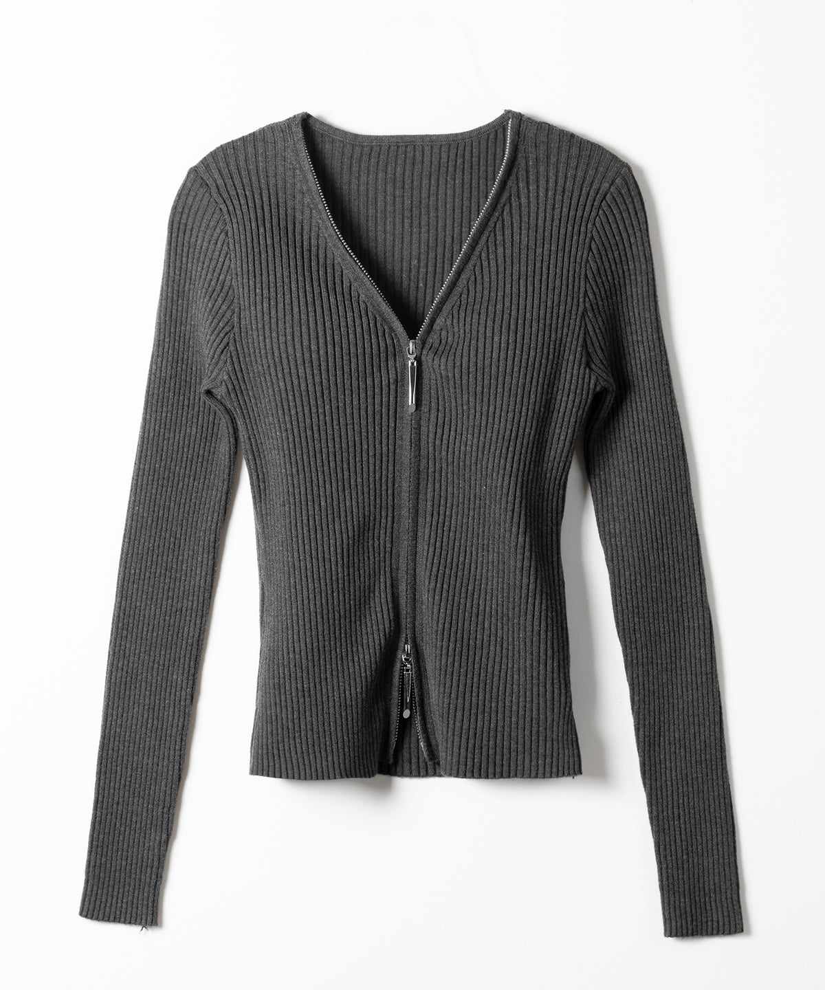ダブルジップスリムリブニットカーディガン ／ double zip slim rib knit cardigan