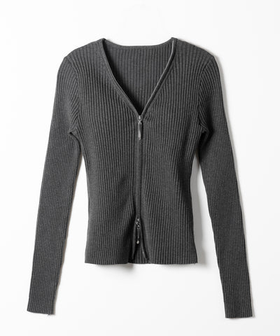 ダブルジップスリムリブニットカーディガン ／ double zip slim rib knit cardigan