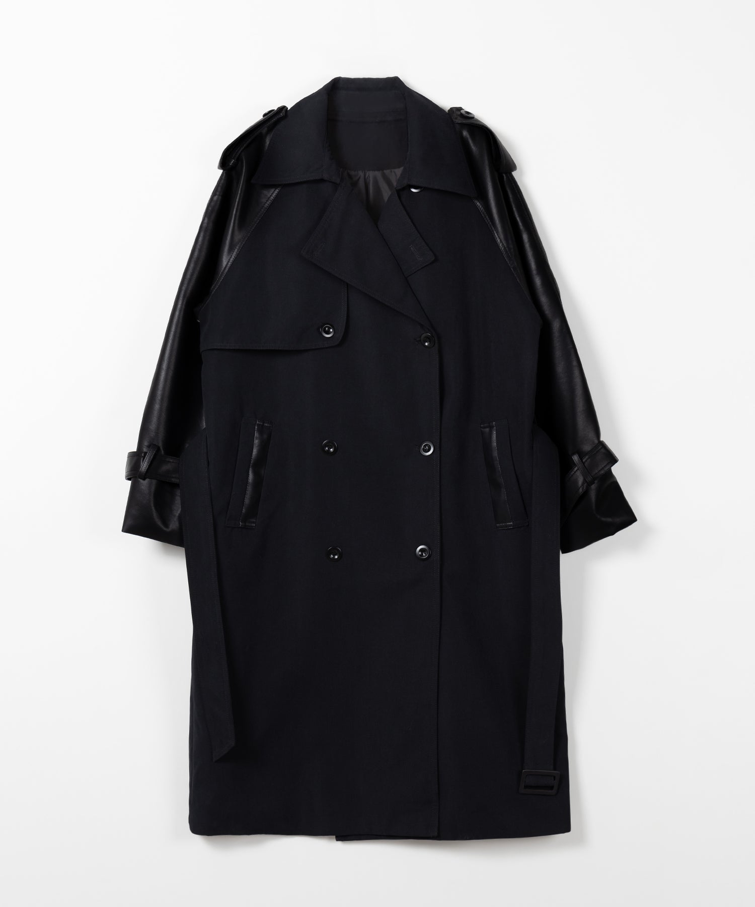 【 ３COLOR 】フェイクレザードッキングロングトレンチコート