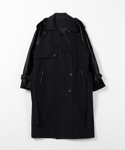【 ３COLOR 】フェイクレザードッキングロングトレンチコート