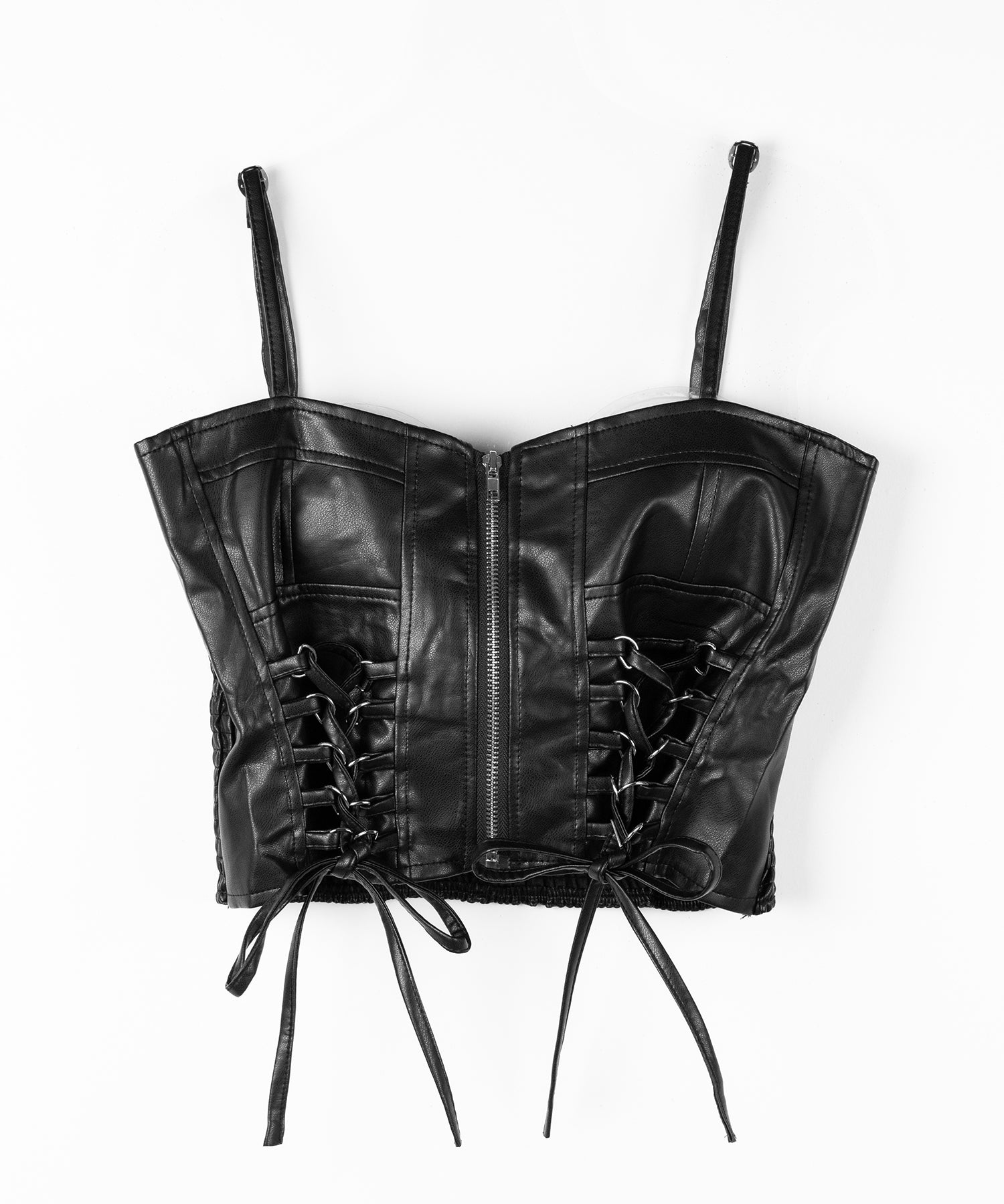 ダブルリボンレースアップフェイクレザーショートビスチェ ／ double ribbon laceup fake leather short bustier