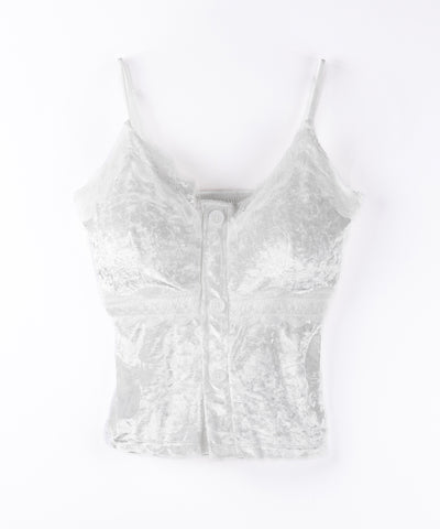 フロントボタンレースベロアショートキャミソール ／ front button lace velor short camisole