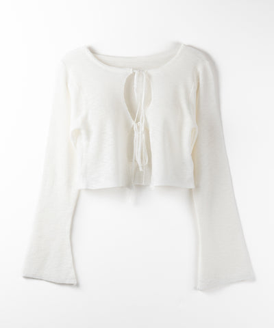 【 ２color 】ダブルリボンシアーニットショートカーディガン ／ double ribbon sheer knit short cardigan