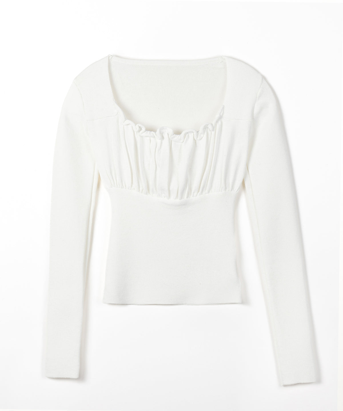 フリルギャザースクエアネック長袖ニットトップス ／ frill gather square neck longsleeve knit tops