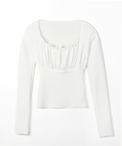 フリルギャザースクエアネック長袖ニットトップス ／ frill gather square neck longsleeve knit tops