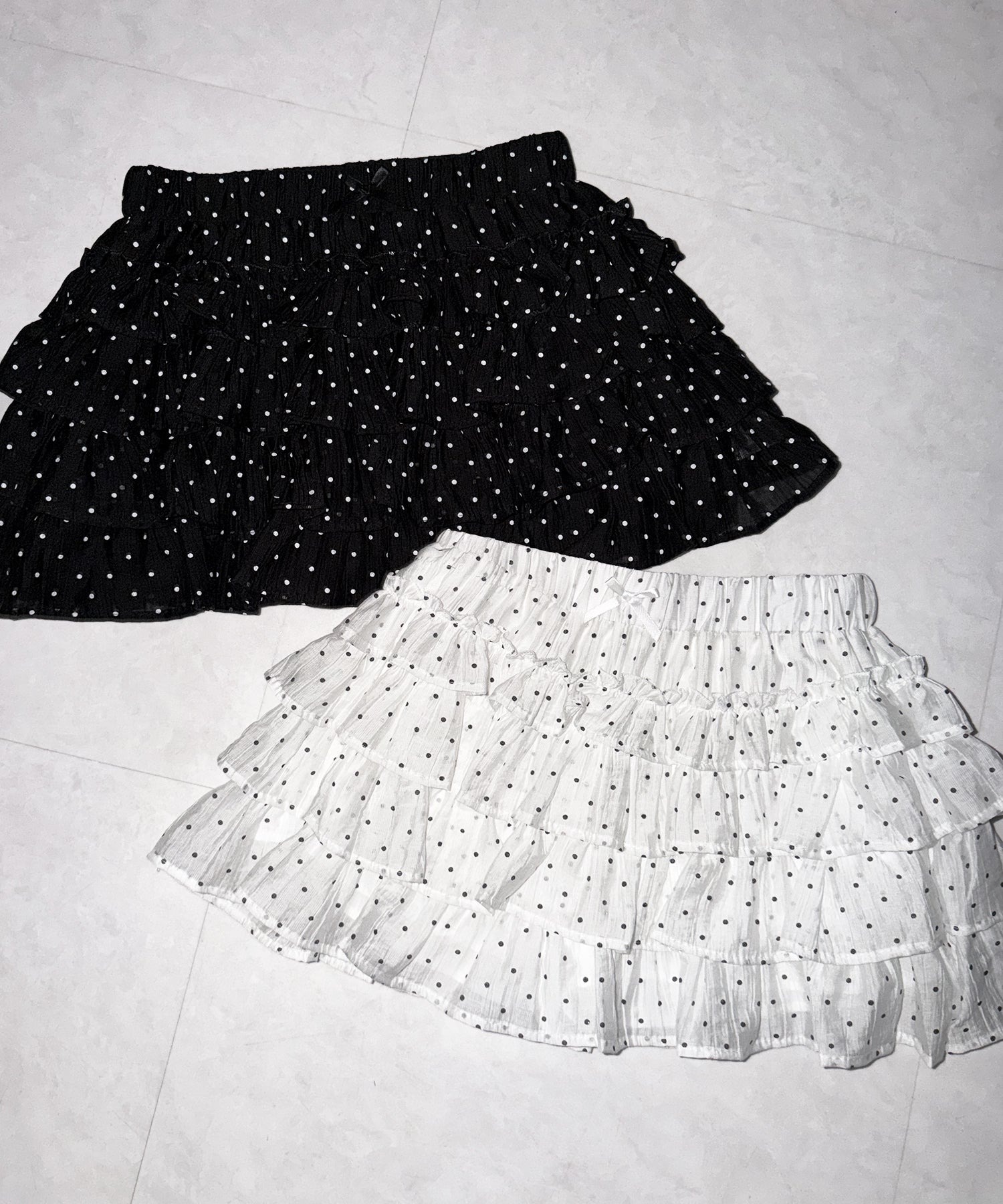 【 インパン裏地付 】ドットリボンフリルミニスカート ／ dot ribbon frill mini skirt