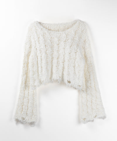 【 ２color 】マシュマロダメージショートニット ／ marshmallow damage short knit
