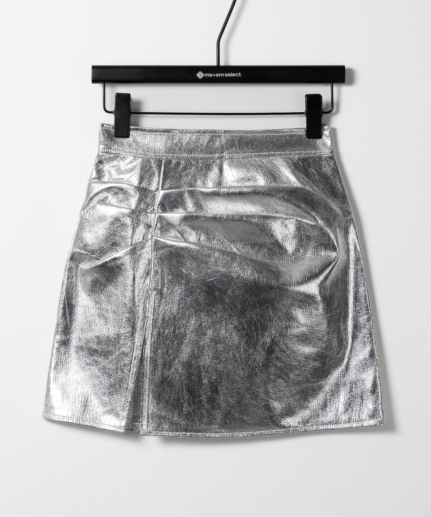 【 ３color ／４size 】３タックメタリックスリットハイウエストタイトミニスカート ／ three tuck metallic slit highwaist tight mini skirt