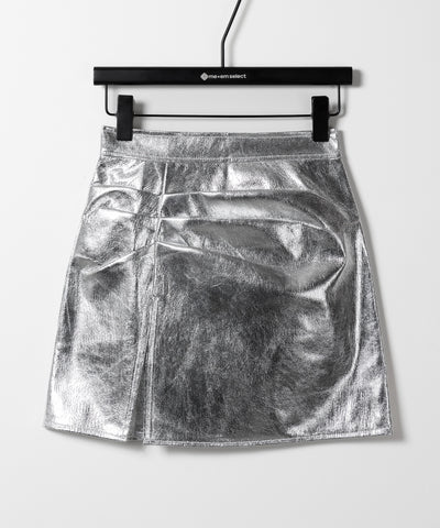 【 ３color ／４size 】３タックメタリックスリットハイウエストタイトミニスカート ／ three tuck metallic slit highwaist tight mini skirt