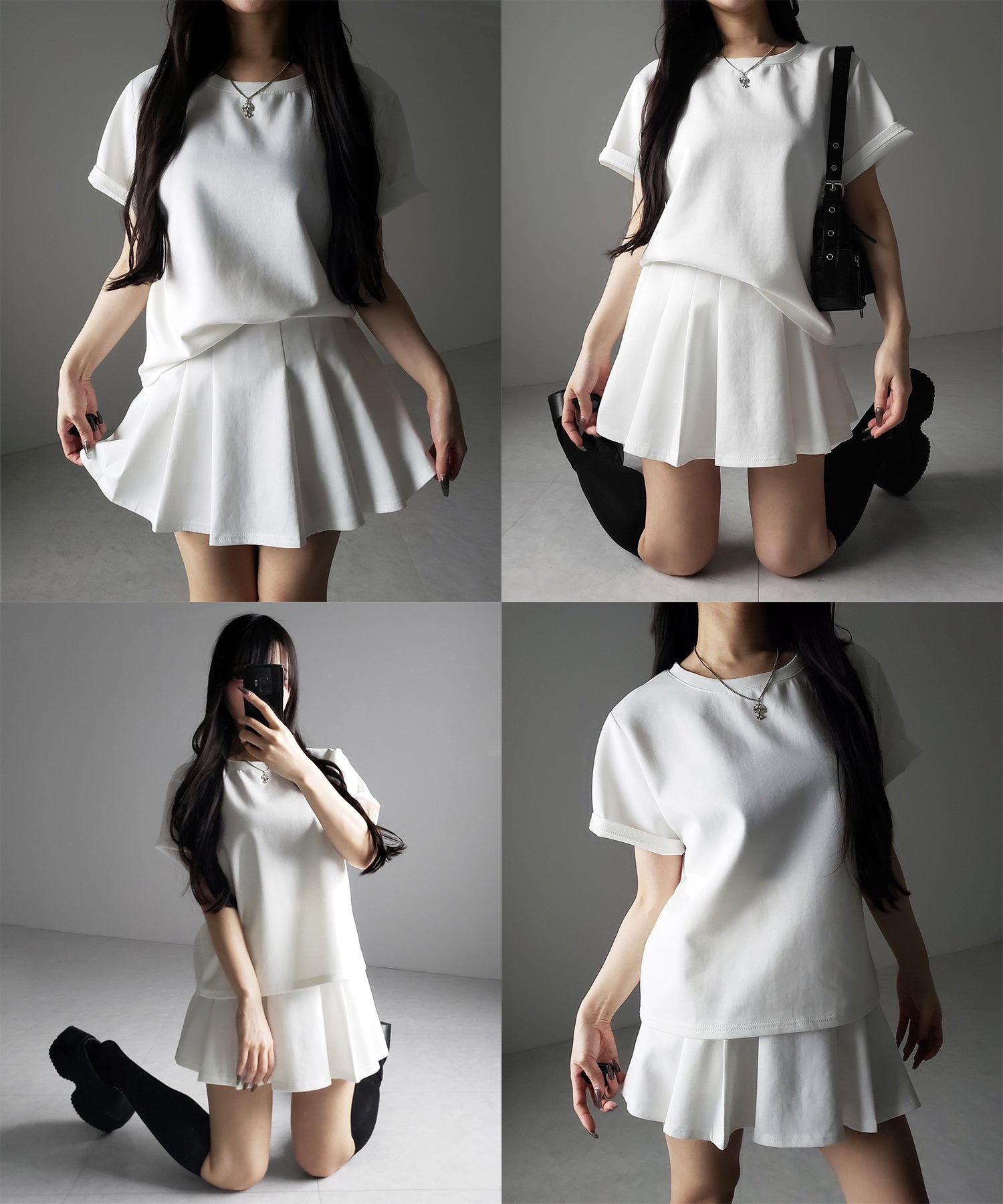 【 セットアップ 】オーバーサイズ半袖Ｔシャツ＋プリーツミニスカート SET ／( SETUP ) oversize shortsleeve Tee + pleated mini skirt SET