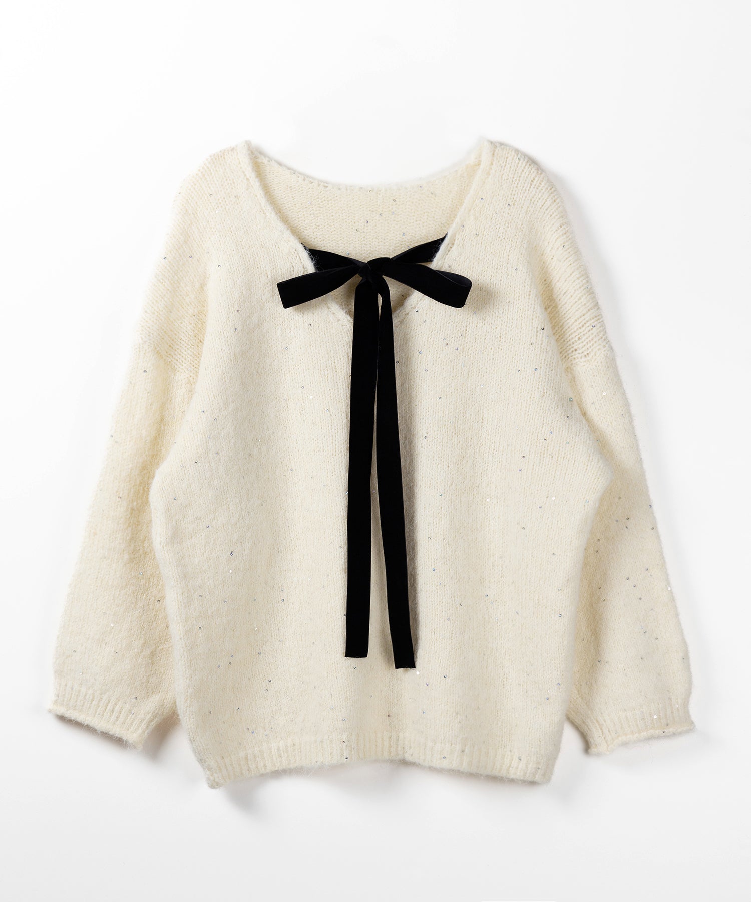 【 ２WAY 】ベロアリボンスパングルオーバーニット ／ velor ribbon spangle over knit