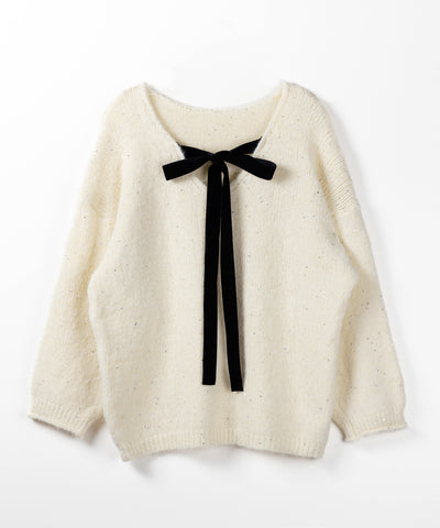 【 ２WAY 】ベロアリボンスパングルオーバーニット ／ velor ribbon spangle over knit