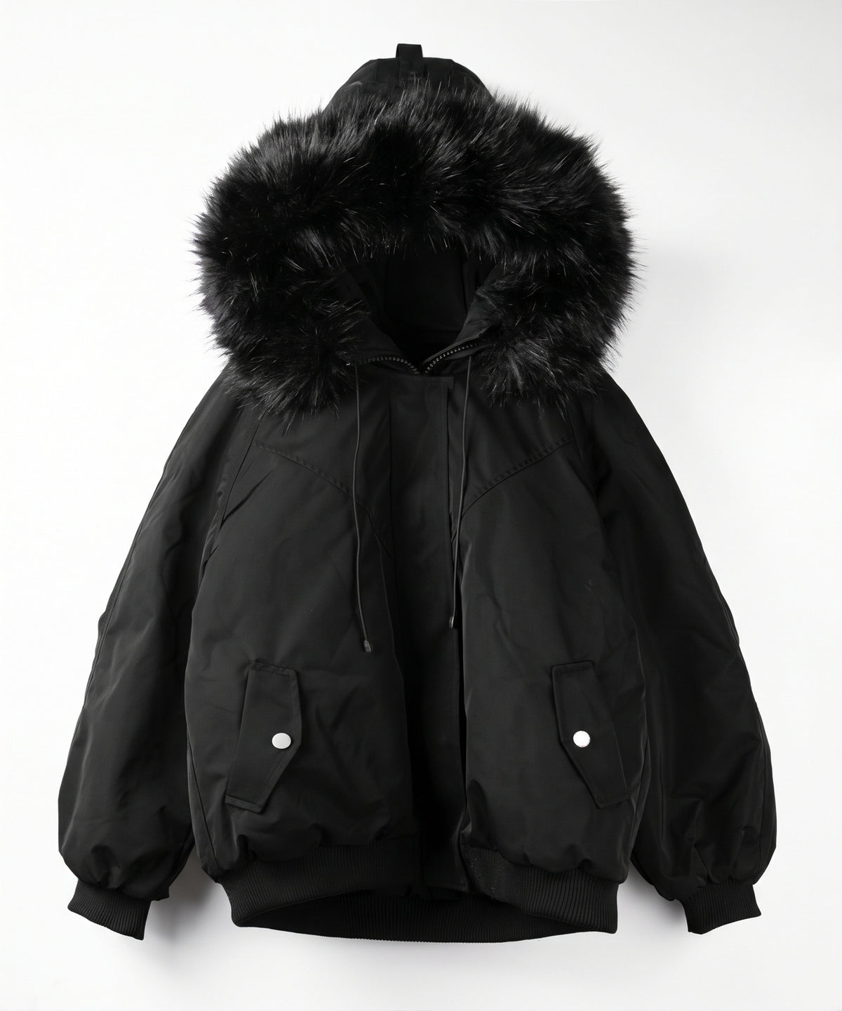 【 大人気につき新色追加！ 】フェイクファーフーディビッグ中綿ジャケット ／ fake fur hoodie big fake down jacket