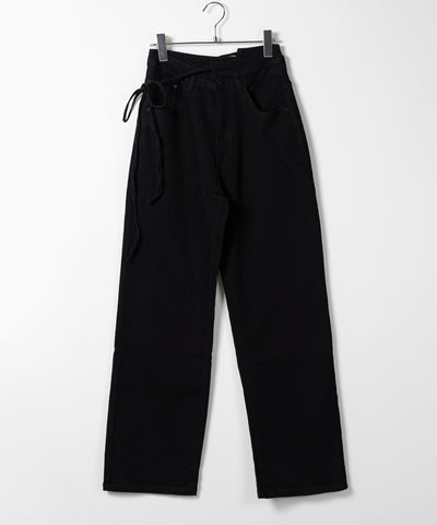 【 ４color 】カットアウトサイドリボンウォッシュストレートデニム